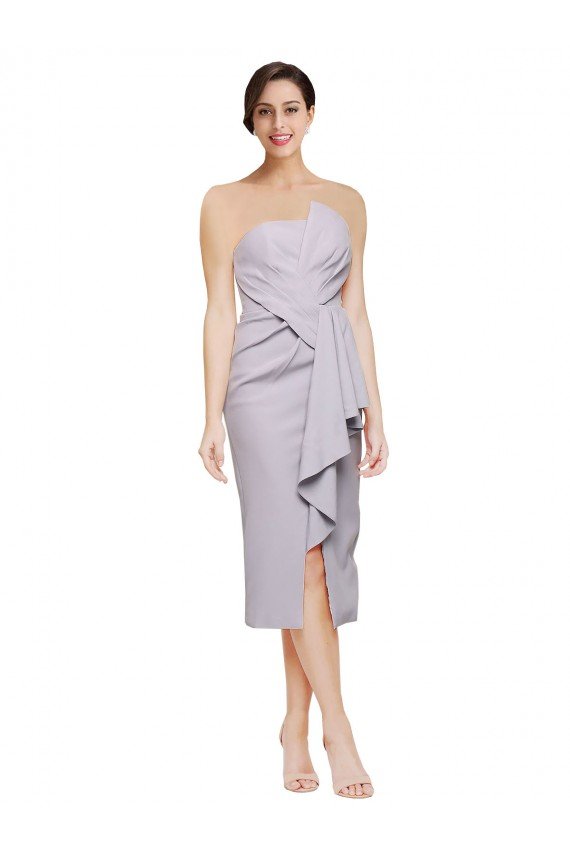 Short Strapless Crepe Cocktail Formal Dress with Ruffles