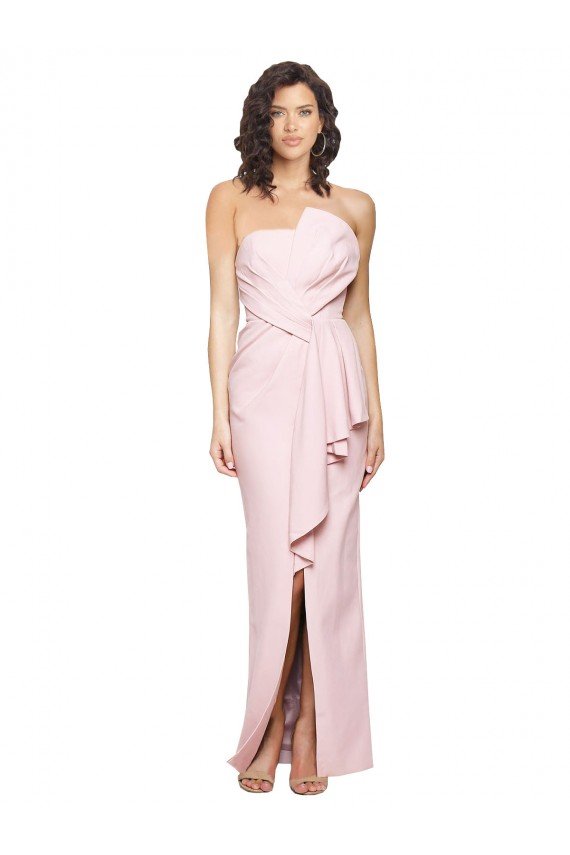 Strapless Long Full Length Ruffles Low Back Crepe Formal Dress