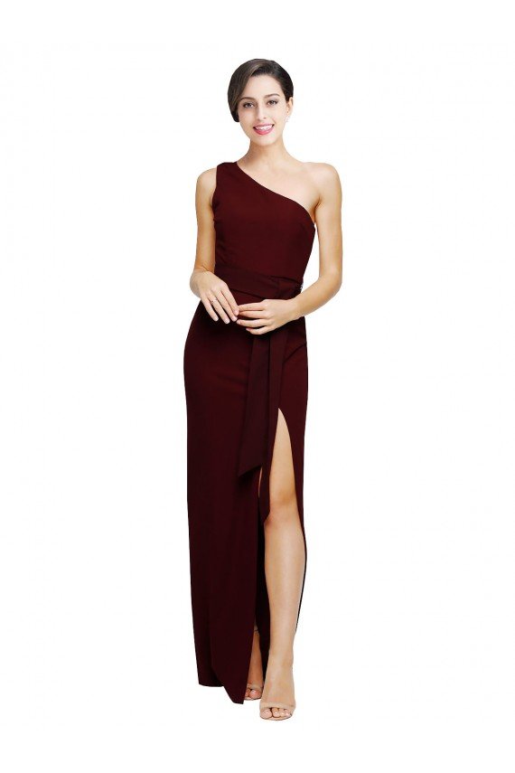 One Shoulder Sheath Crepe Formal Dress with High Side Split