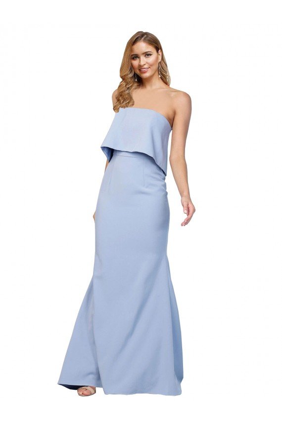 Strapless Full Length Crepe Formal Dress with Bodice Overlay