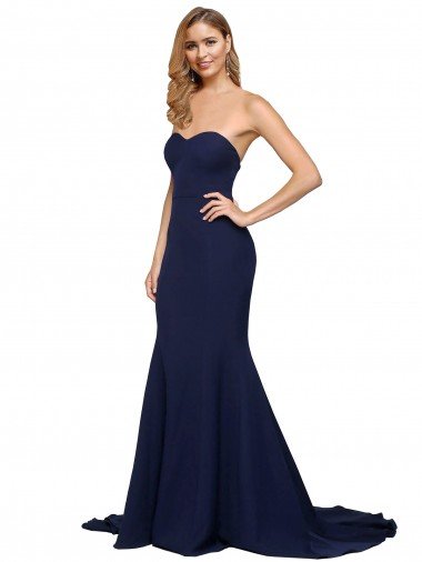 Shop Fit and Flare Sweetheart Long Crepe Formal Dress with Sweep Train