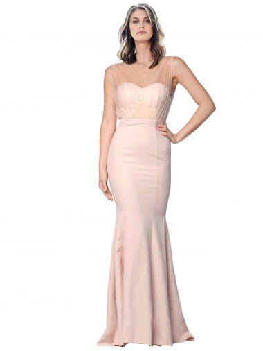 Shop Full Length Sweetheart Crepe Formal Dress with Tulle Overlay