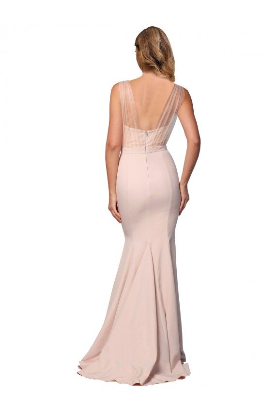 Full Length Sweetheart Crepe Formal Dress with Tulle Overlay