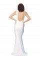 High Neck Low V-Back Long Crepe Formal Dress