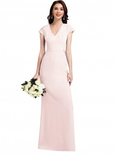Shop Cap Sleeve A-Line Crepe Formal Dress with Pockets