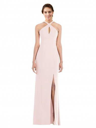 Shop Criss Cross Halter Princess Line Trumpet Crepe Formal Dress