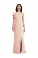 One Shoulder Cap Sleeves Trumpet Crepe Formal Dress with Front Slit