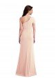 One Shoulder Cap Sleeves Trumpet Crepe Formal Dress with Front Slit