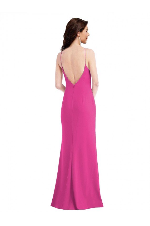 Open Back High Neck Halter Trumpet Crepe Formal Dress