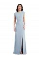 Cap Sleeve Open Back Trumpet Crepe Formal Dress with Front Slit