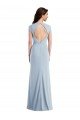 Cap Sleeve Open Back Trumpet Crepe Formal Dress with Front Slit
