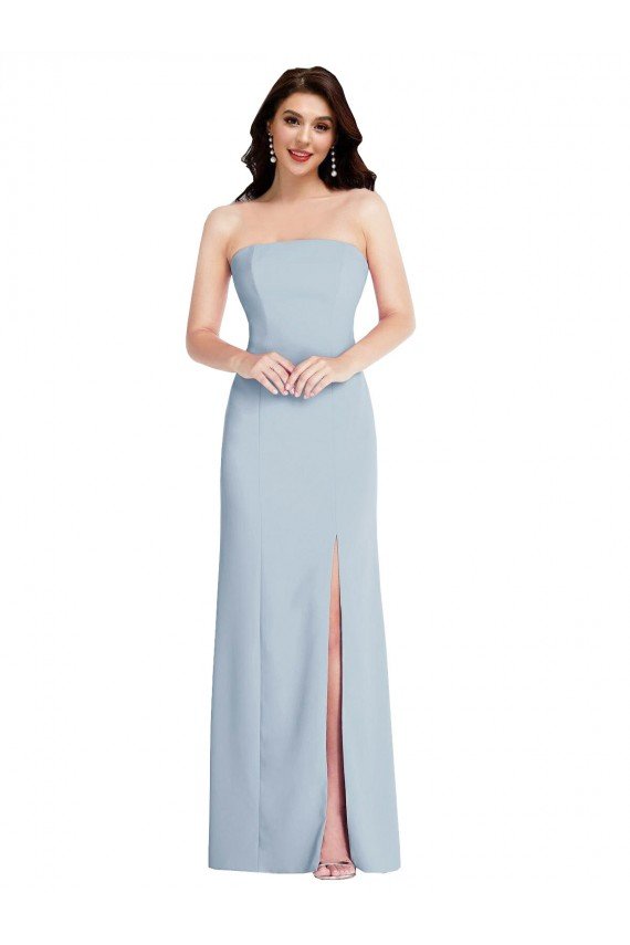 Strapless Scoop Back Maxi Crepe Formal Dress with Front Slit