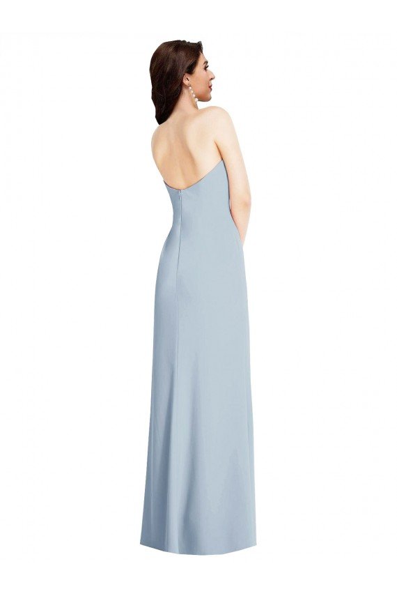 Strapless Scoop Back Maxi Crepe Formal Dress with Front Slit
