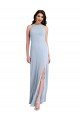 Fit and Flare High Neck Crepe Formal Dress with Side Slit