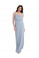 Draped Cowl Neck Long Crepe Formal Dress with Spaghetti Straps