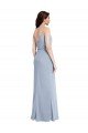 Draped Cowl Neck Long Crepe Formal Dress with Spaghetti Straps