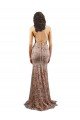 Floral Patterned Backless V-Neckline Sequin Formal Dress