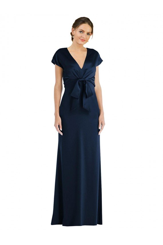 Soft Bow Blouson Bodice Trumpet Crepe Formal Dress