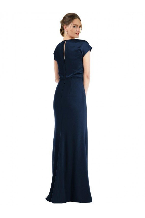 Soft Bow Blouson Bodice Trumpet Crepe Formal Dress