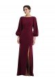 Bishop Sleeve Open Back Trumpet Crepe Formal Dress with Scarf Tie