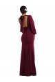 Bishop Sleeve Open Back Trumpet Crepe Formal Dress with Scarf Tie