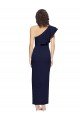 Ruched Floor Length Long Crepe Formal Dress with Shoulder Ruffles
