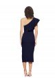 Ruched Midi Length Short Crepe Cocktail Formal Dress with Shoulder Ruffles