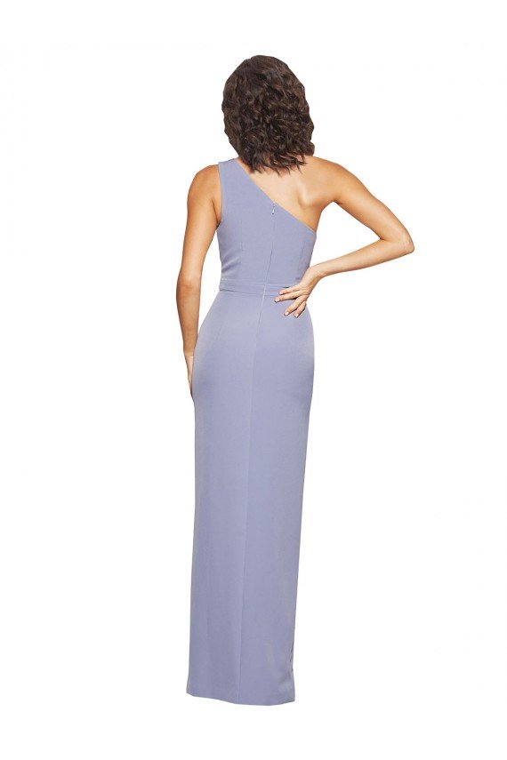 Floor Length One Shoulder Crepe Formal Dress with Pencil Skirt and Side Split