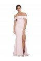Off Shoulder Long Crepe Formal Dress with Straight Neckline and Side Split