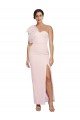 One Shoulder Tulle Overlay Sweetheart Neckline Long Crepe Formal Dress with Thigh Split