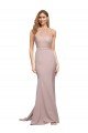 Long Sweetheart Crepe Formal Dress with High Neck Illusion Tulle Details