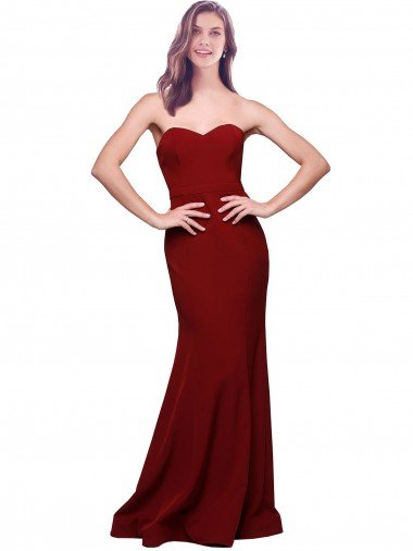 Shop Long Full Length Sweetheart Slim Crepe Formal Dress with Strapless Bodice