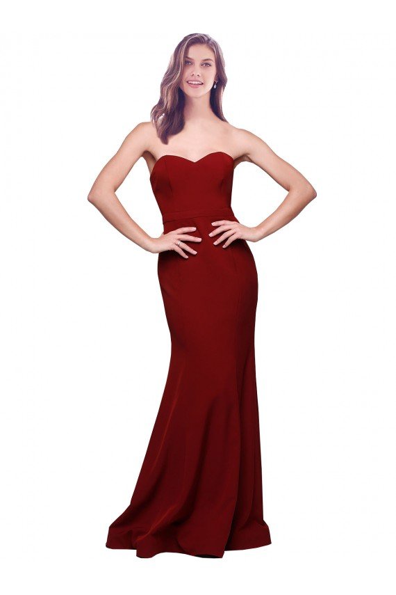 Long Full Length Sweetheart Slim Crepe Formal Dress with Strapless Bodice