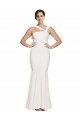 Full Length Square Neck Crepe Formal Dress with Asymmetrical Straps and Bow Back