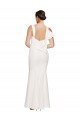 Full Length Square Neck Crepe Formal Dress with Asymmetrical Straps and Bow Back