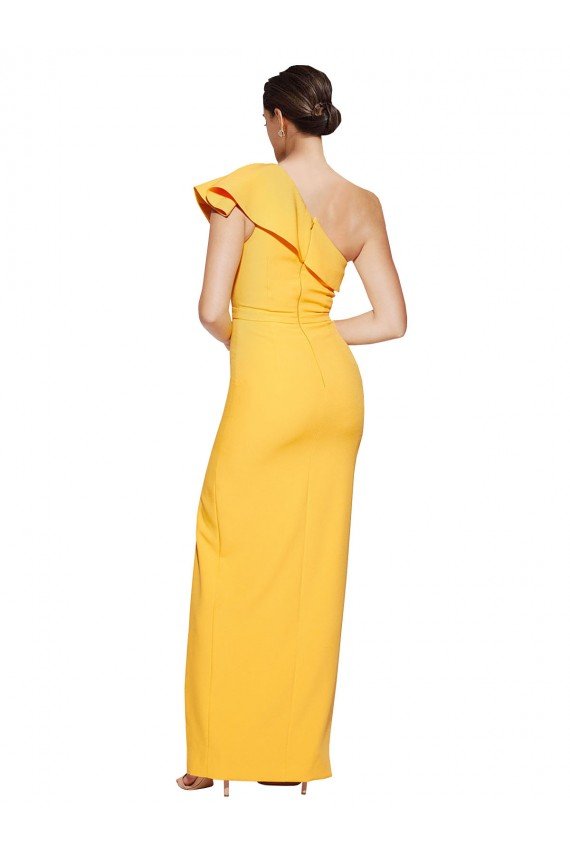 One Shoulder Floor Length Crepe Formal Dress with Thigh High Split