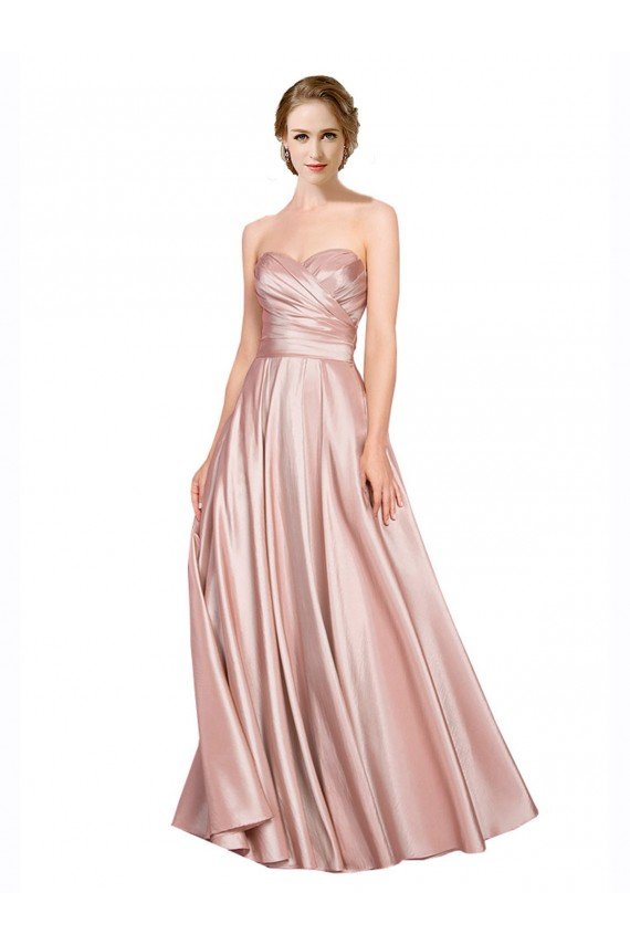 Long Plated Strapless Sweetheat Stretch Satin Formal Dress