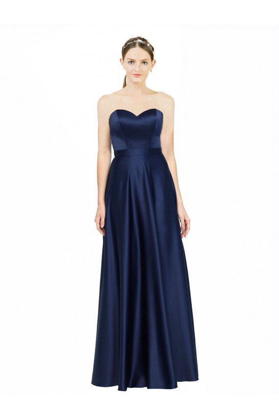 Floor Length Sweetheart Neckline Stretch Satin Formal Dress with Belt