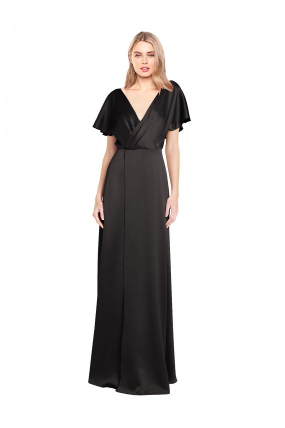 Cap Sleeves Open Back Long Stretch Satin Formal Dress