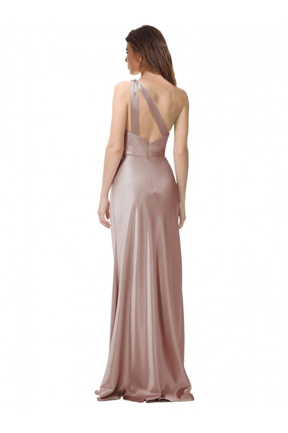 One Shoulder Black-Tie Floor Length Long Stretch Satin Formal Dress
