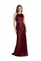 High Neck Halter Long Sleeveless Stretch Satin Formal Dress with Strappy Back