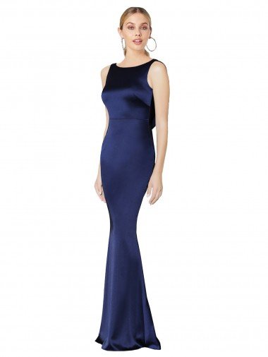 Shop Sheath High Neck Stretch Satin Formal Dress Low Back