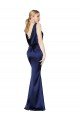Sheath High Neck Stretch Satin Formal Dress Low Back