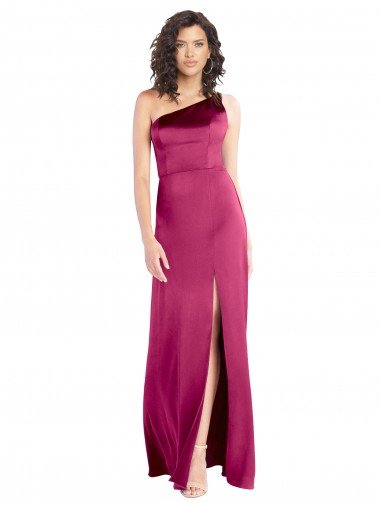 Shop Sleek One Shoulder A-Line Long Stretch Satin Formal Dress with Spaghetti Straps Back