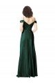 Off the Shoulder Sleeves Long Stretch Satin Formal Dress with Pleated Draped Neckline