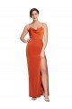 Front Cowl Neck Long Floor Length Stretch Satin Formal Dress with High Side Split