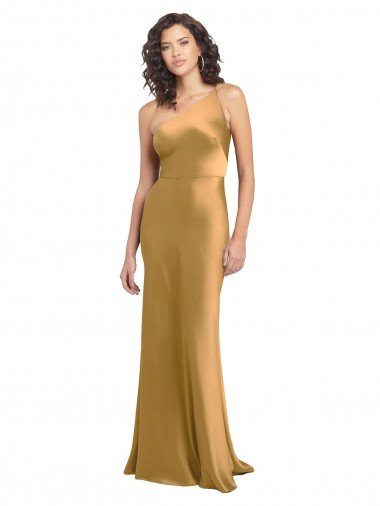 Shop One Shoulder Long Floor Length Stretch Satin Semi Formal Dress