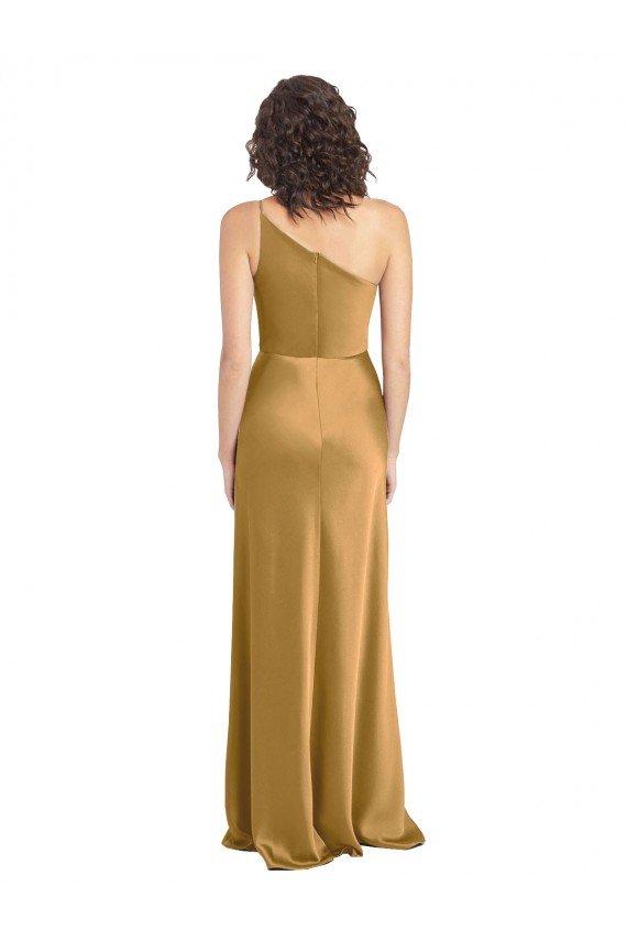 One Shoulder Long Floor Length Stretch Satin Semi Formal Dress