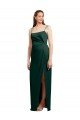 Sleek Straight Neckline Long Wrap Stretch Satin Formal Dress with Angled Pleats