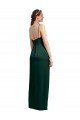 Sleek Straight Neckline Long Wrap Stretch Satin Formal Dress with Angled Pleats